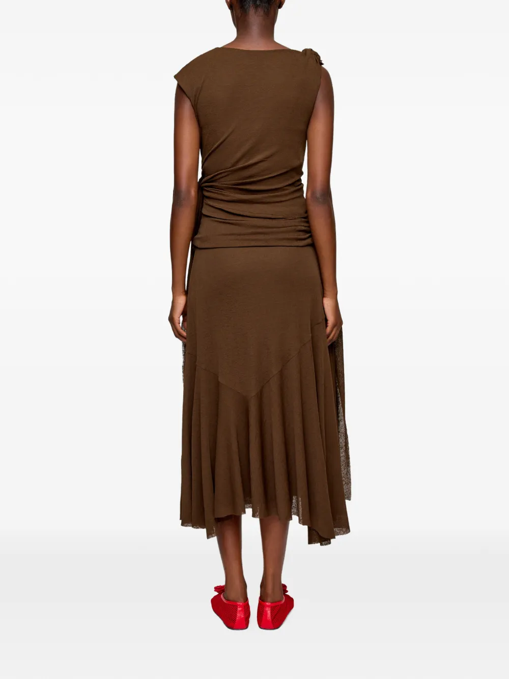 GANNI Asymmetrische jurk met geknoopt detail Bruin