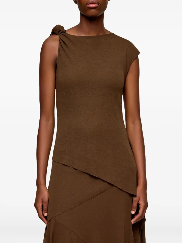 GANNI Midi Knot Detail Asymmetric Dress | Brown | FARFETCH