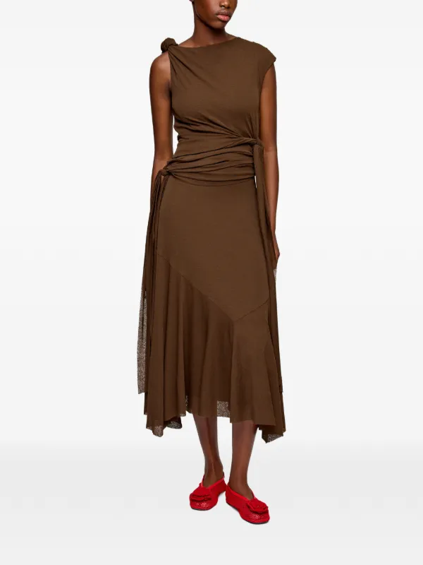 ganni brown dress Ganni // Brown & Black Printed Wrap Dress – VSP Consignment