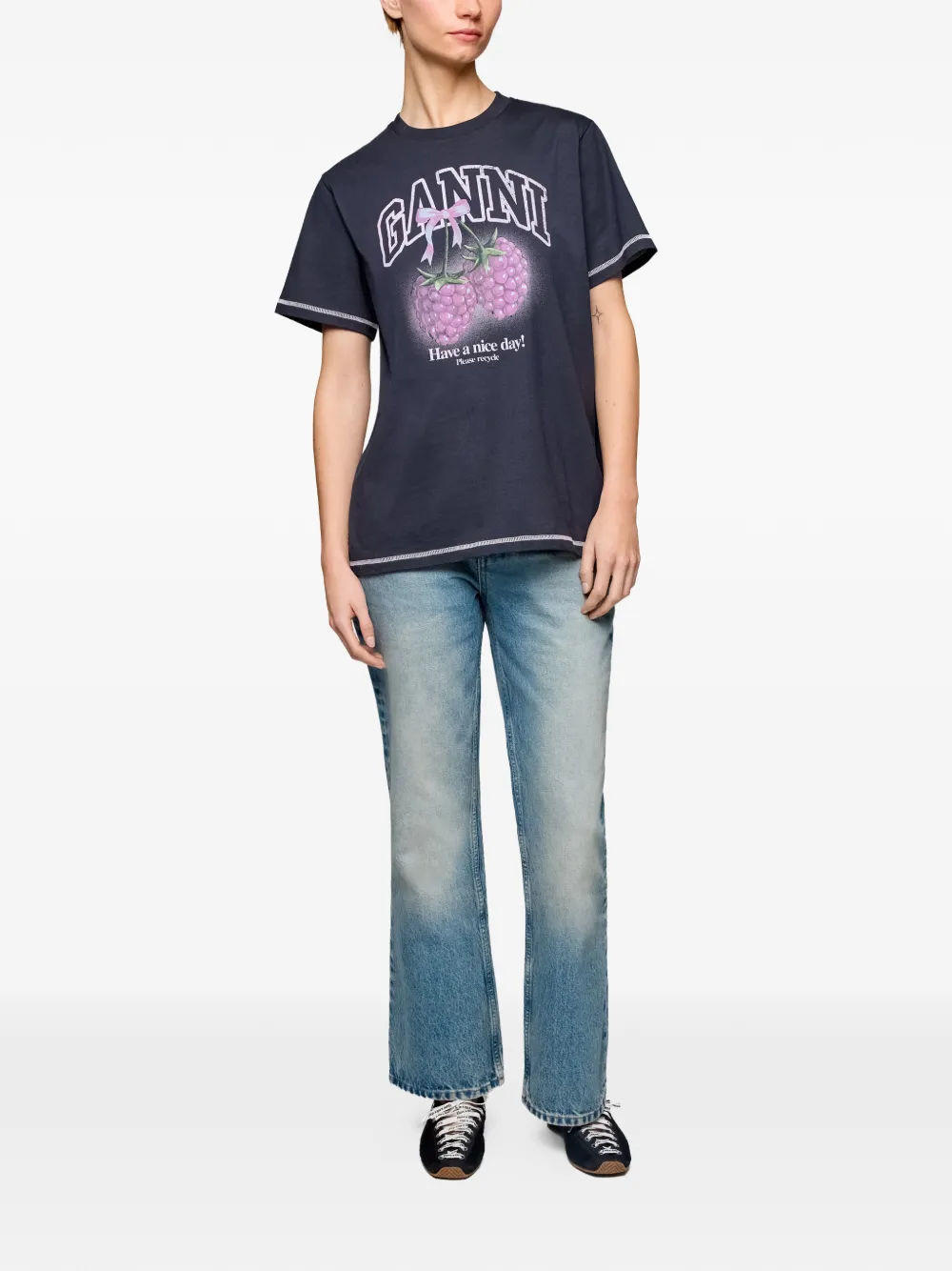 GANNI Grafisch T-shirt Blauw