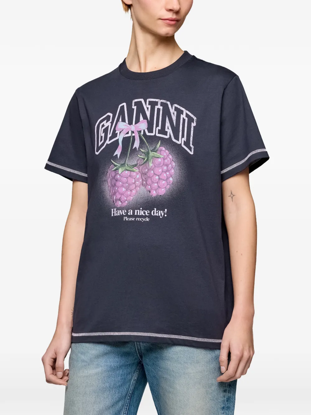 GANNI Grafisch T-shirt Blauw