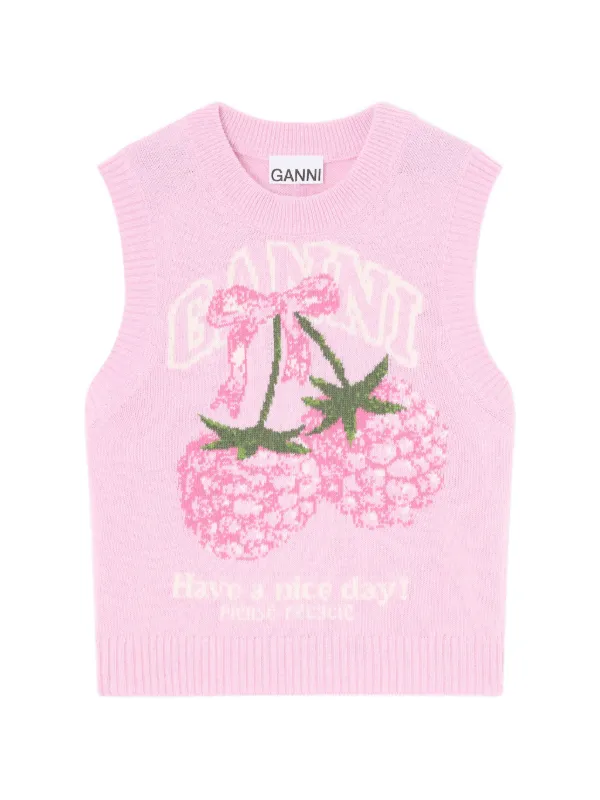 Ganni Vest in Graphic Wool in Pink