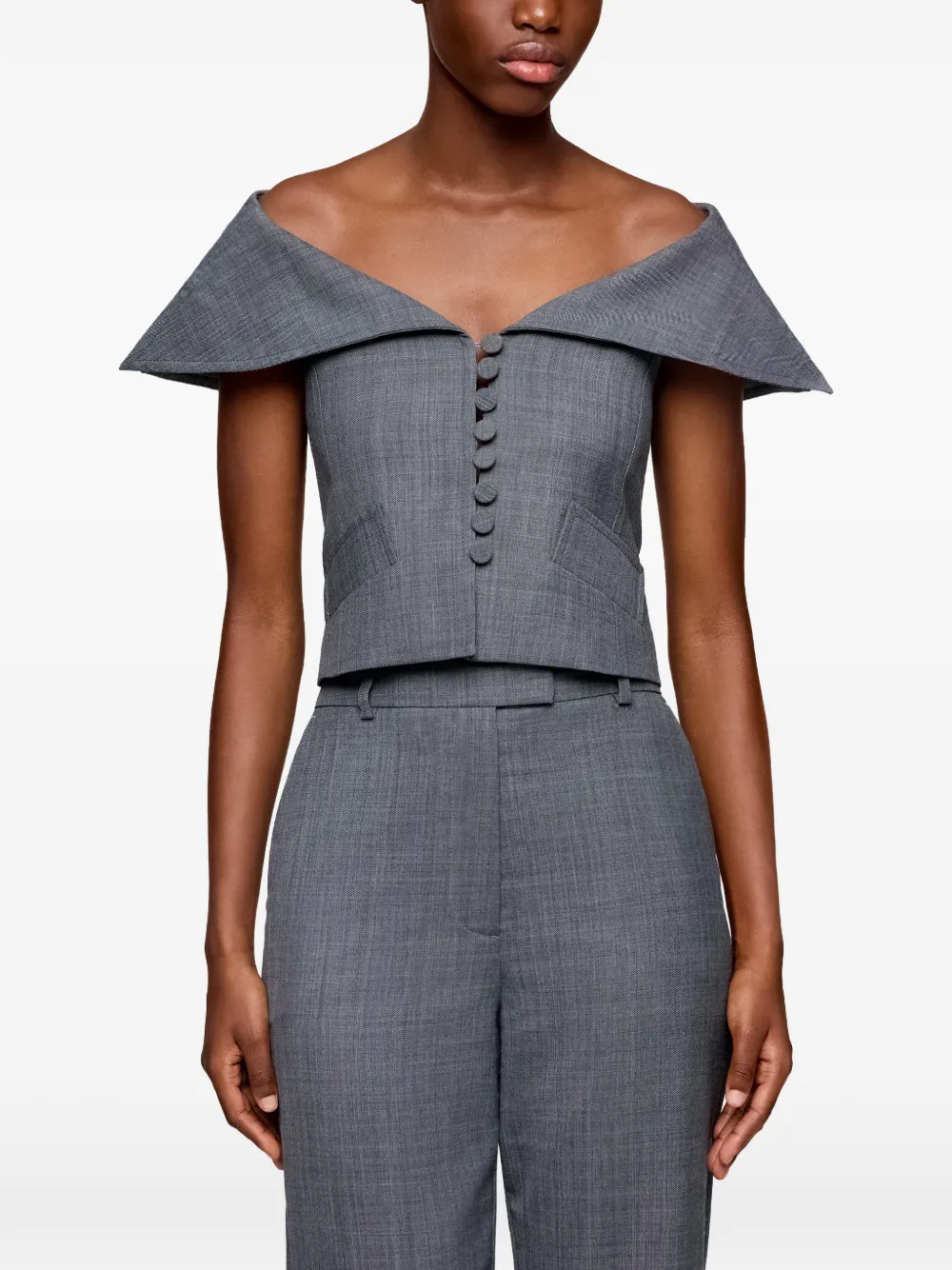 GANNI Off-shoulder top met knopen Grijs
