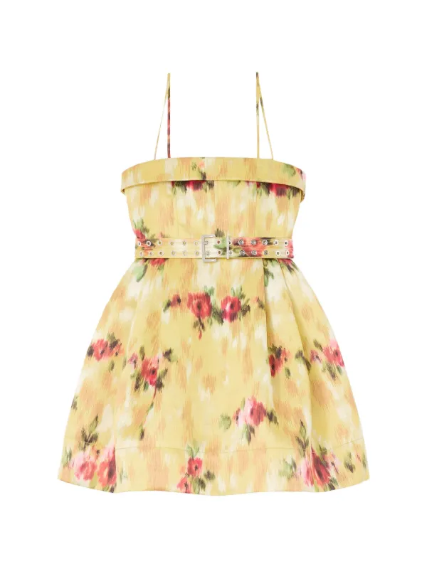 ganni printed mini dress GANNI Printed Marl Mesh Corset Mini Dress