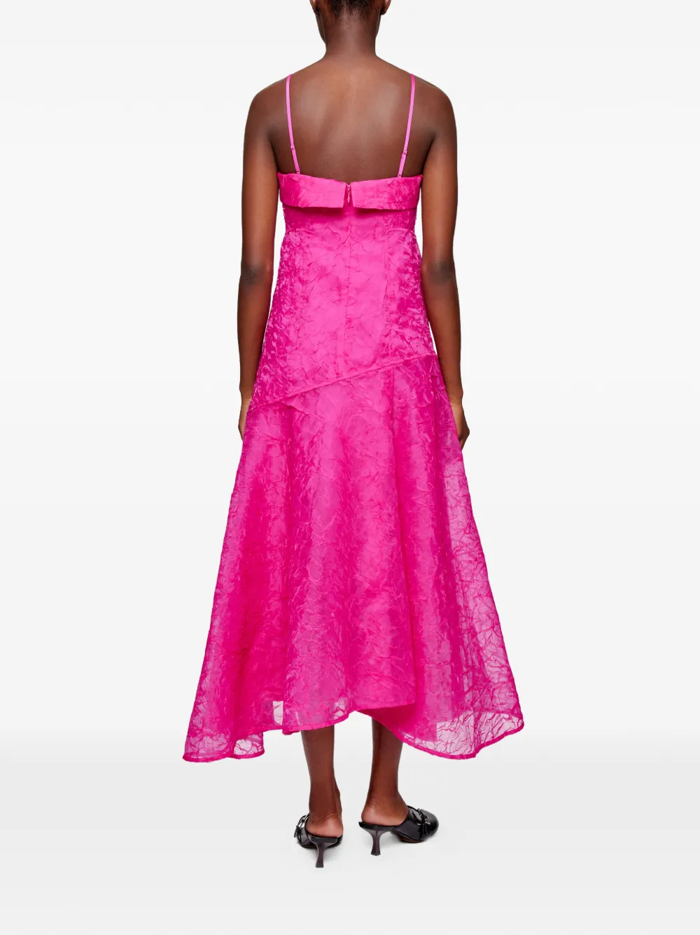 GANNI Asymmetrische midi-jurk met bandjes Roze