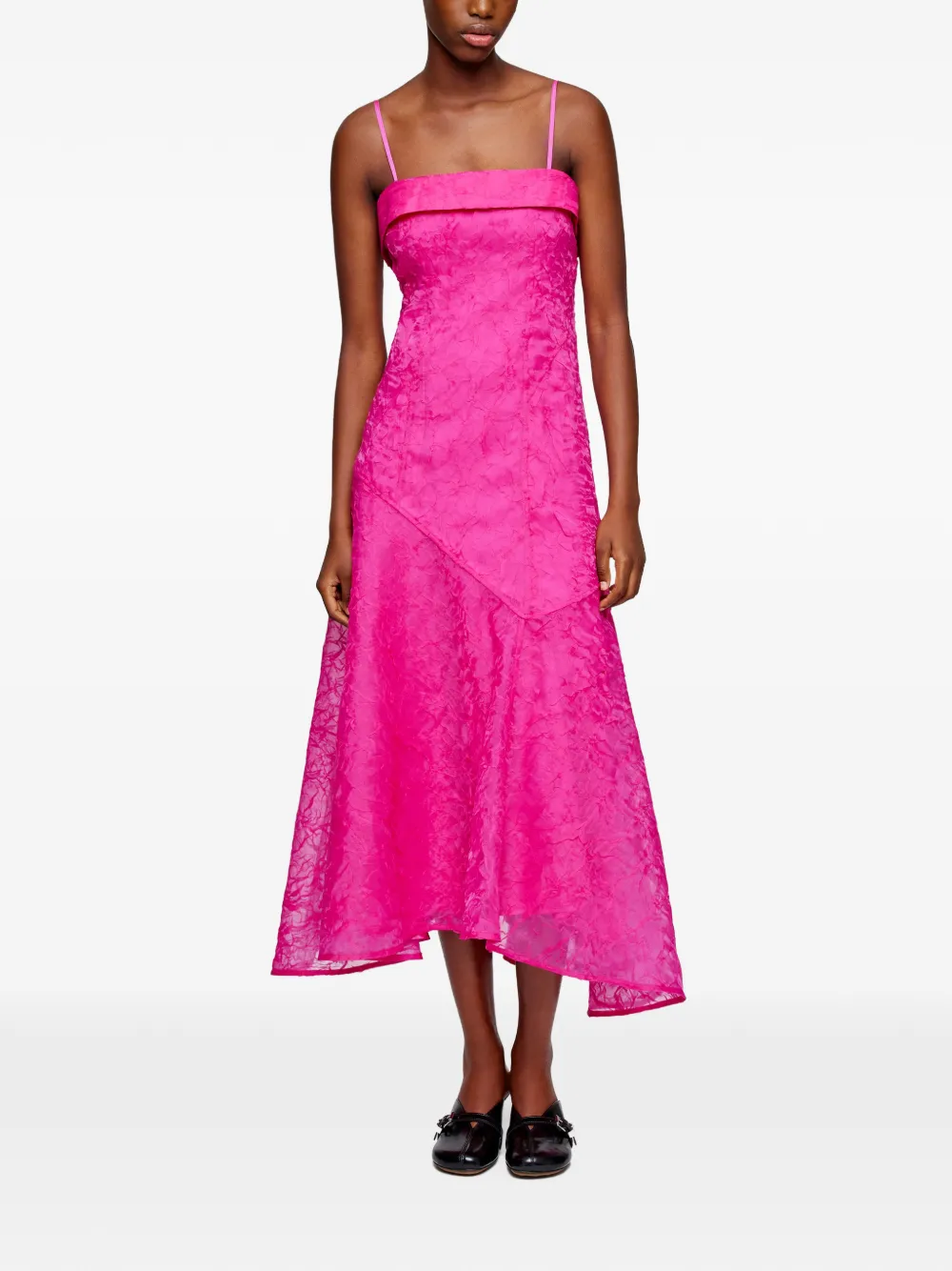 GANNI Asymmetrische midi-jurk met bandjes Roze