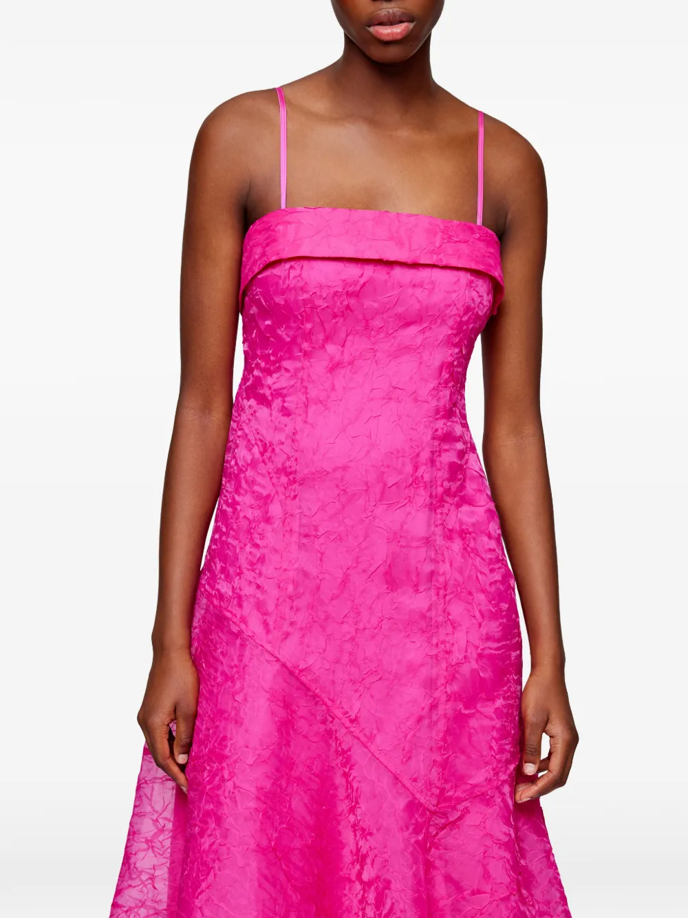 GANNI Asymmetrische midi-jurk met bandjes Roze