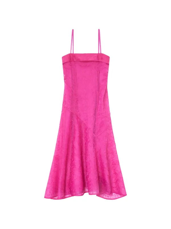 Ganni Straps Asymmetrical Midi Dress in Pink