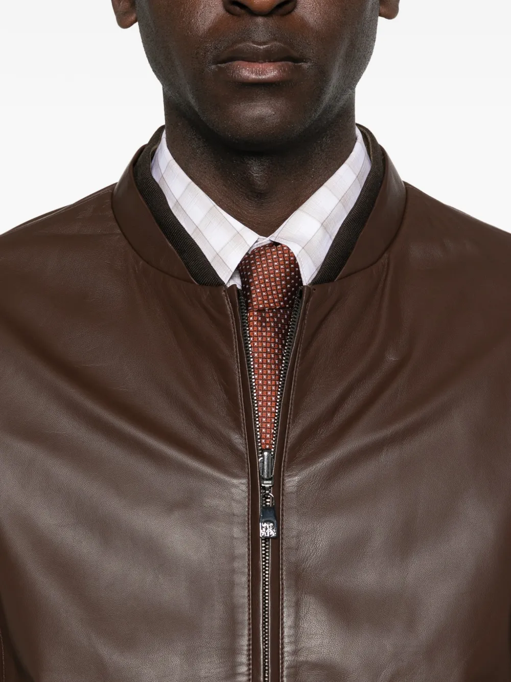 Corneliani Leren jack met rits Bruin