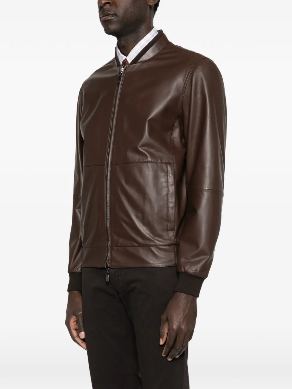  Corneliani Zip-up Leather Jacket - Brown 