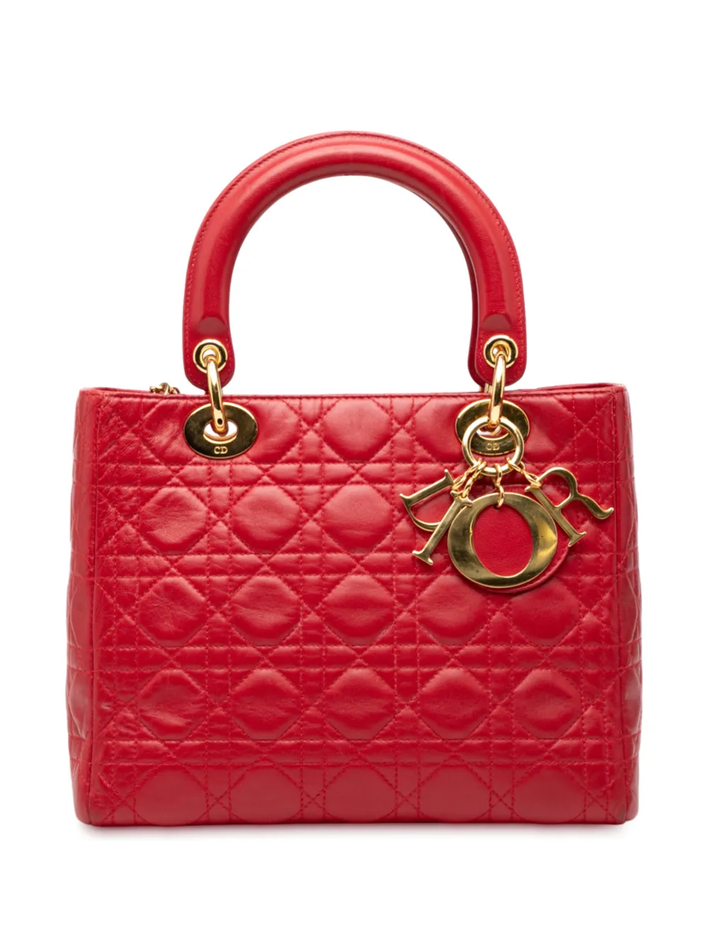Christian Dior Pre-Owned 1997 Medium Lambskin Cannage Lady Dior satchel - Rosso