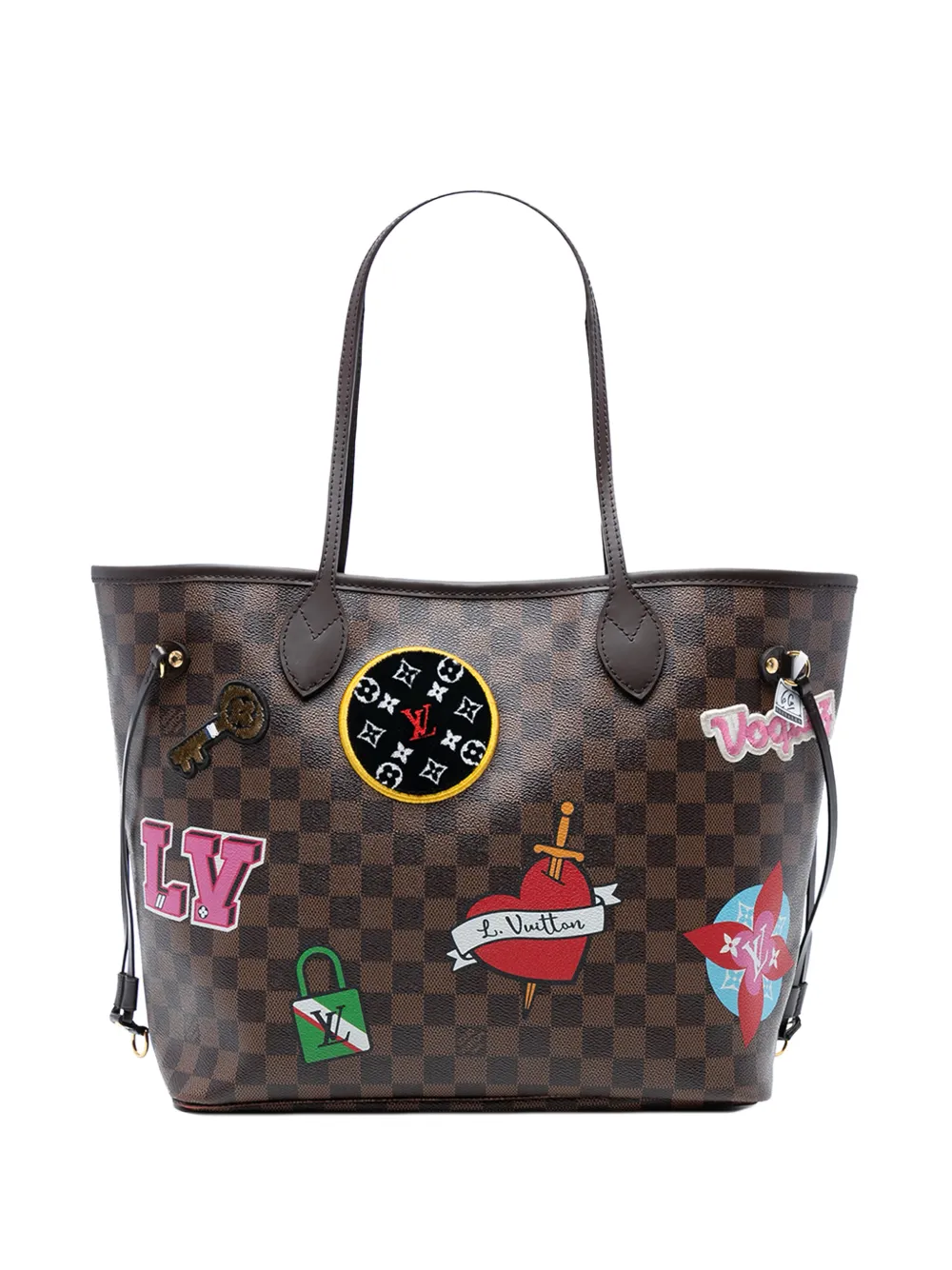 Louis Vuitton Pre-Owned 2018 Damier Ebene Neverfull Patches MM tote bag - Marrone