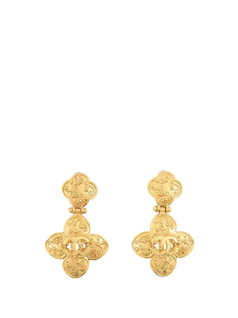 CHANEL Pre-Owned 1996 CC Gold Plated Flower Drop Clip On Earrings costume earrings - Oro