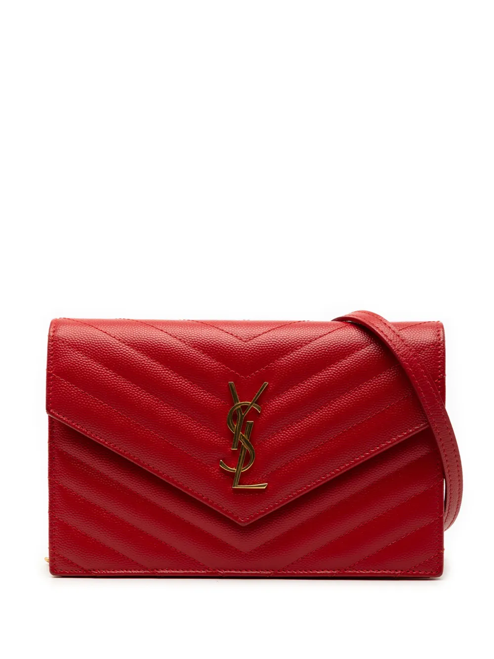 Saint Laurent Pre-Owned 2017 Grain De Poudre Matelasse Chevron Monogram Chain Wallet crossbody bag - Rosso