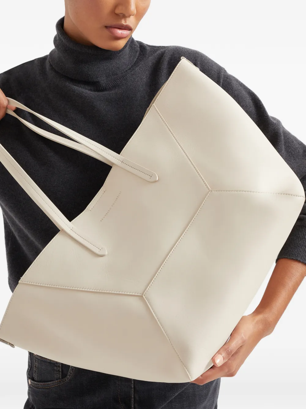 Brunello Cucinelli BC Duo leren shopper Beige