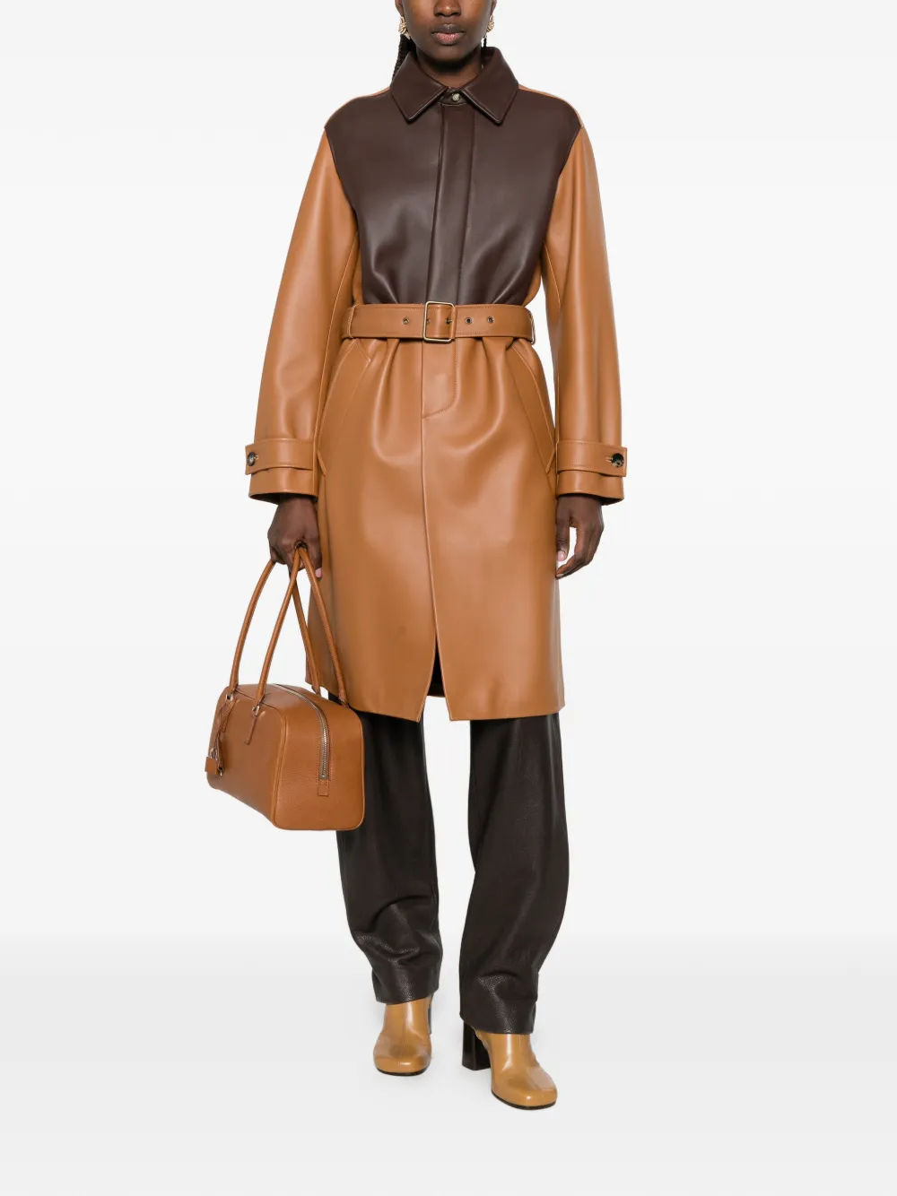 LOEWE Jas met colourblocking en ceintuur Bruin