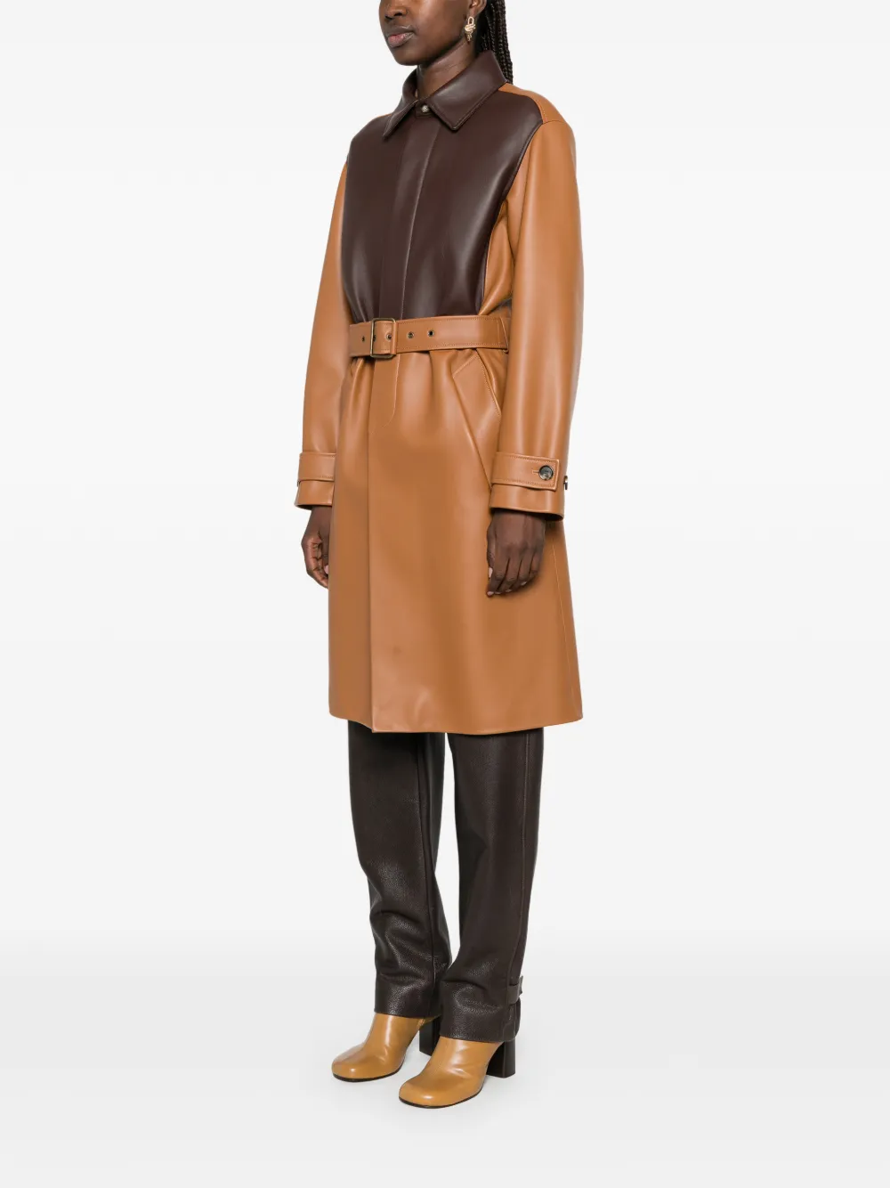 LOEWE Jas met colourblocking en ceintuur Bruin