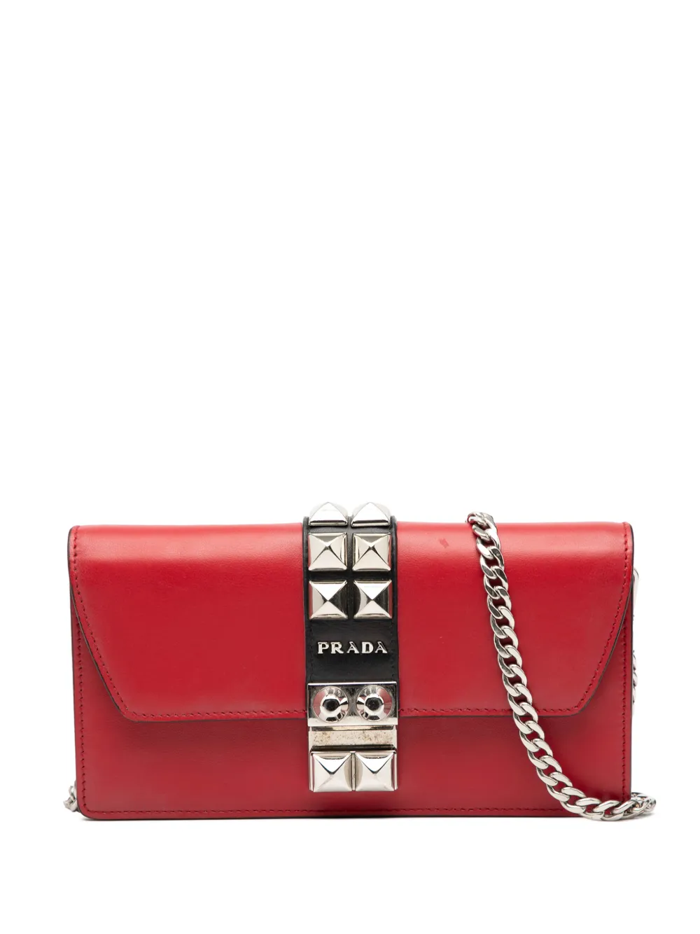 Prada Pre-Owned 2000-2025 City Calfskin Studded Elektra Clutch with Chain crossbody bag - Rosso