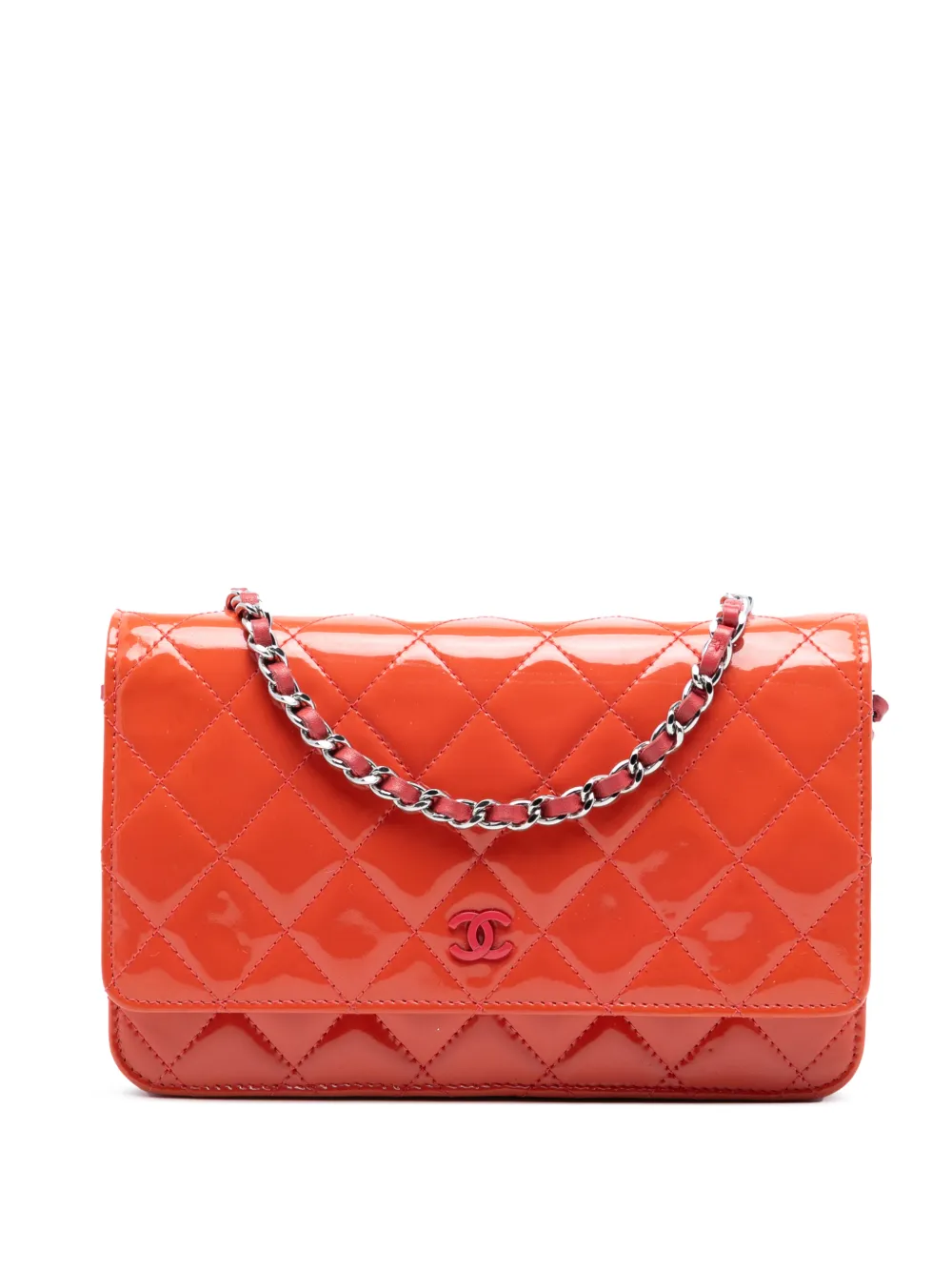 CHANEL Pre-Owned 2012 CC Quilted Patent Wallet On Chain crossbody bag - Arancione