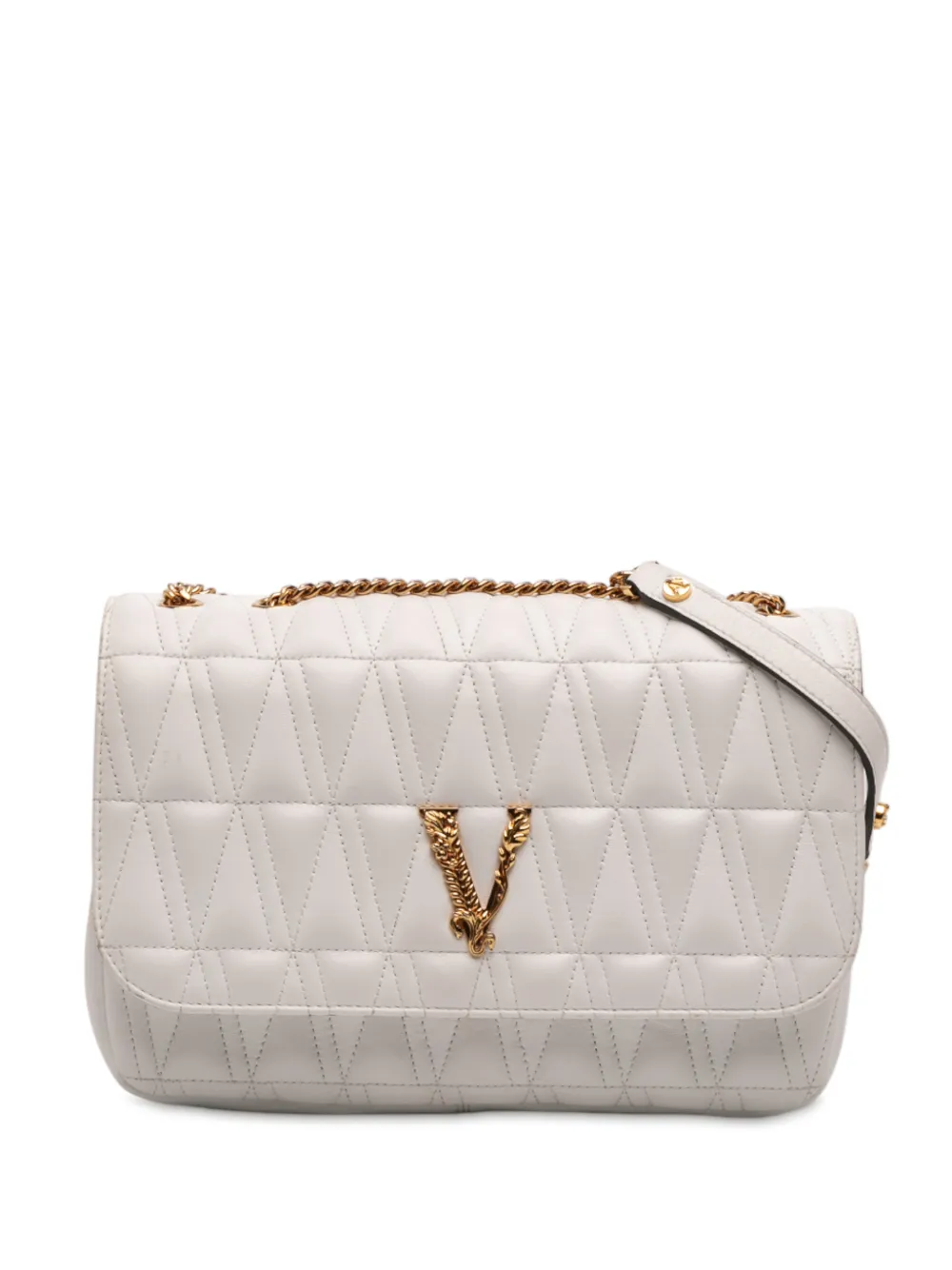 Versace Pre-Owned 2019 Nappa Leather Virtus V crossbody bag - Bianco