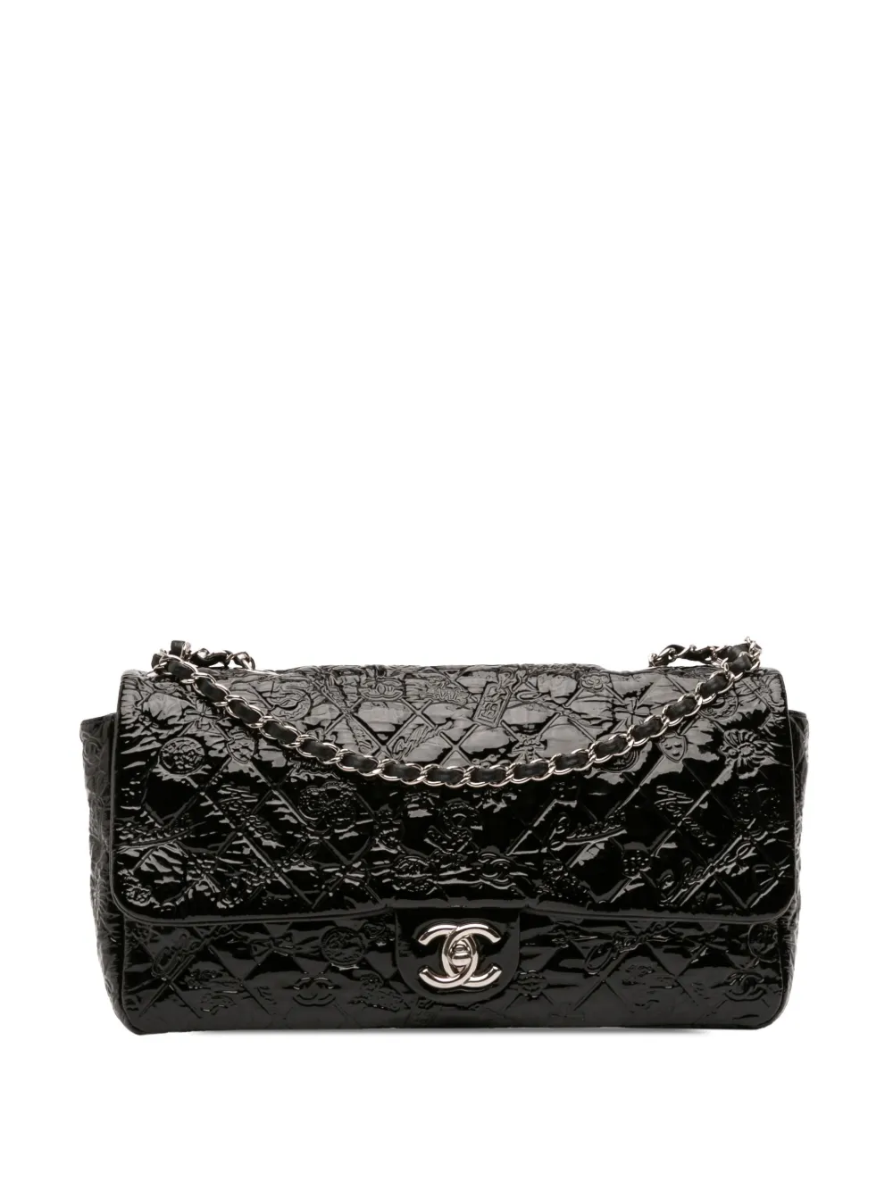 CHANEL Pre-Owned 2010-2011 Jumbo Patent Embossed Lucky Symbols Flap shoulder bag - Nero