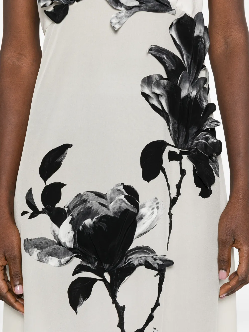 Ermanno Scervino Zijden maxi-jurk met bloemen Beige