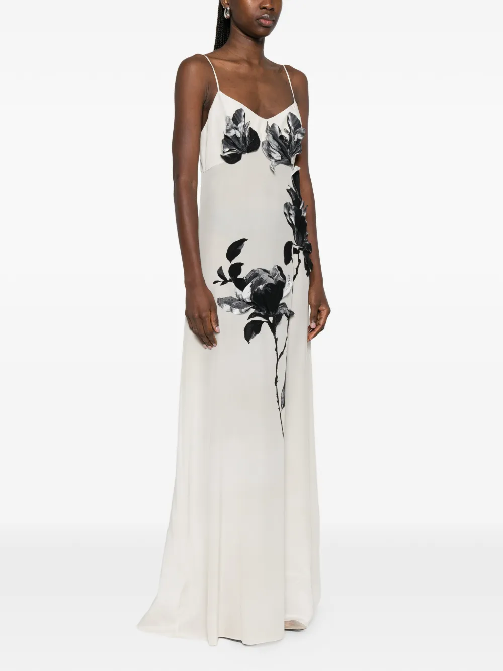 Ermanno Scervino Zijden maxi-jurk met bloemen Beige