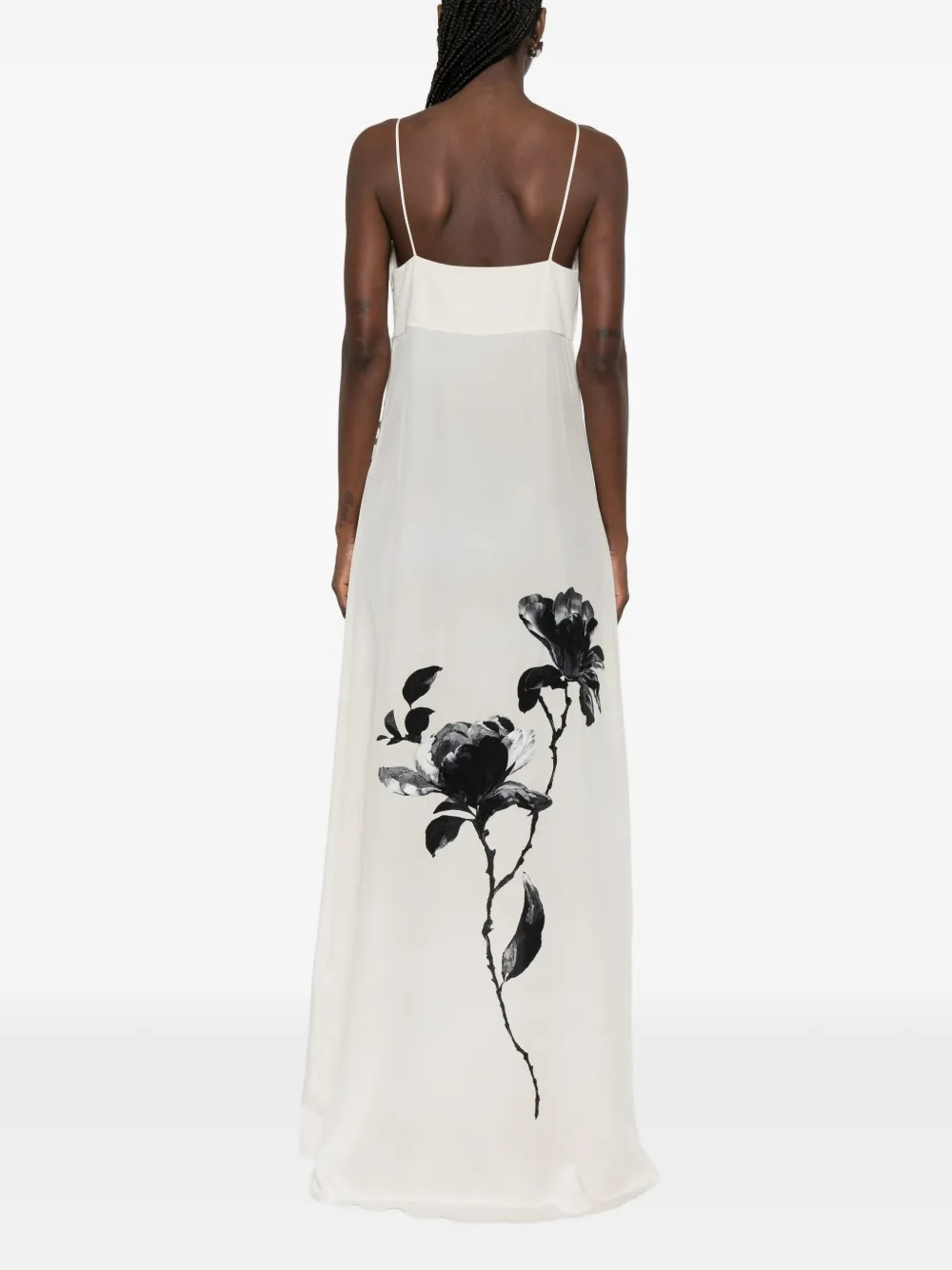 Ermanno Scervino Zijden maxi-jurk met bloemen Beige