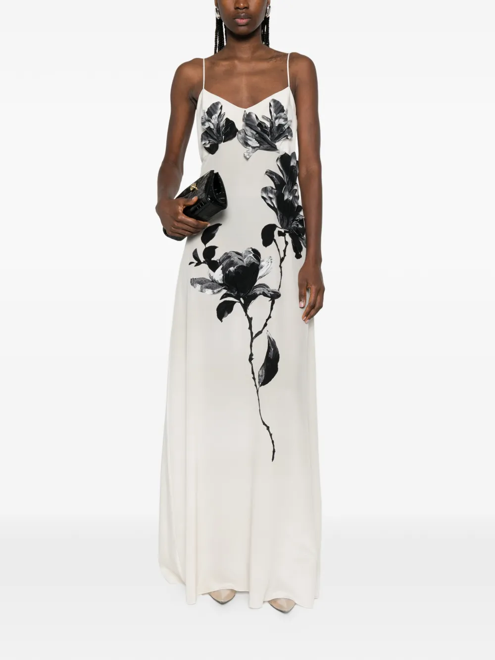 Ermanno Scervino Zijden maxi-jurk met bloemen Beige