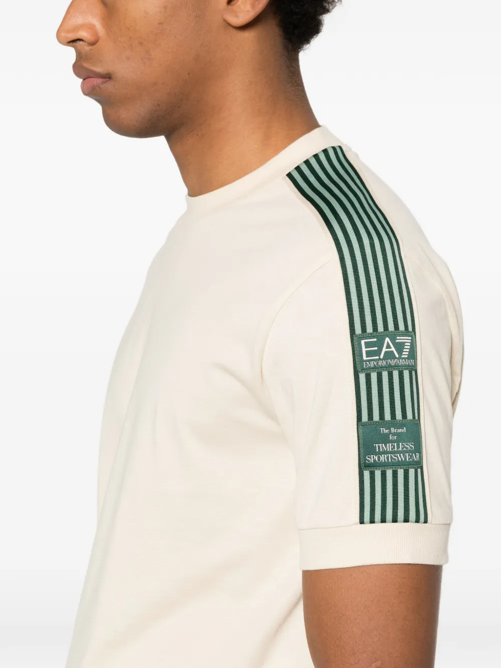 Ea7 Emporio Armani T-shirt met gestreept detail Beige