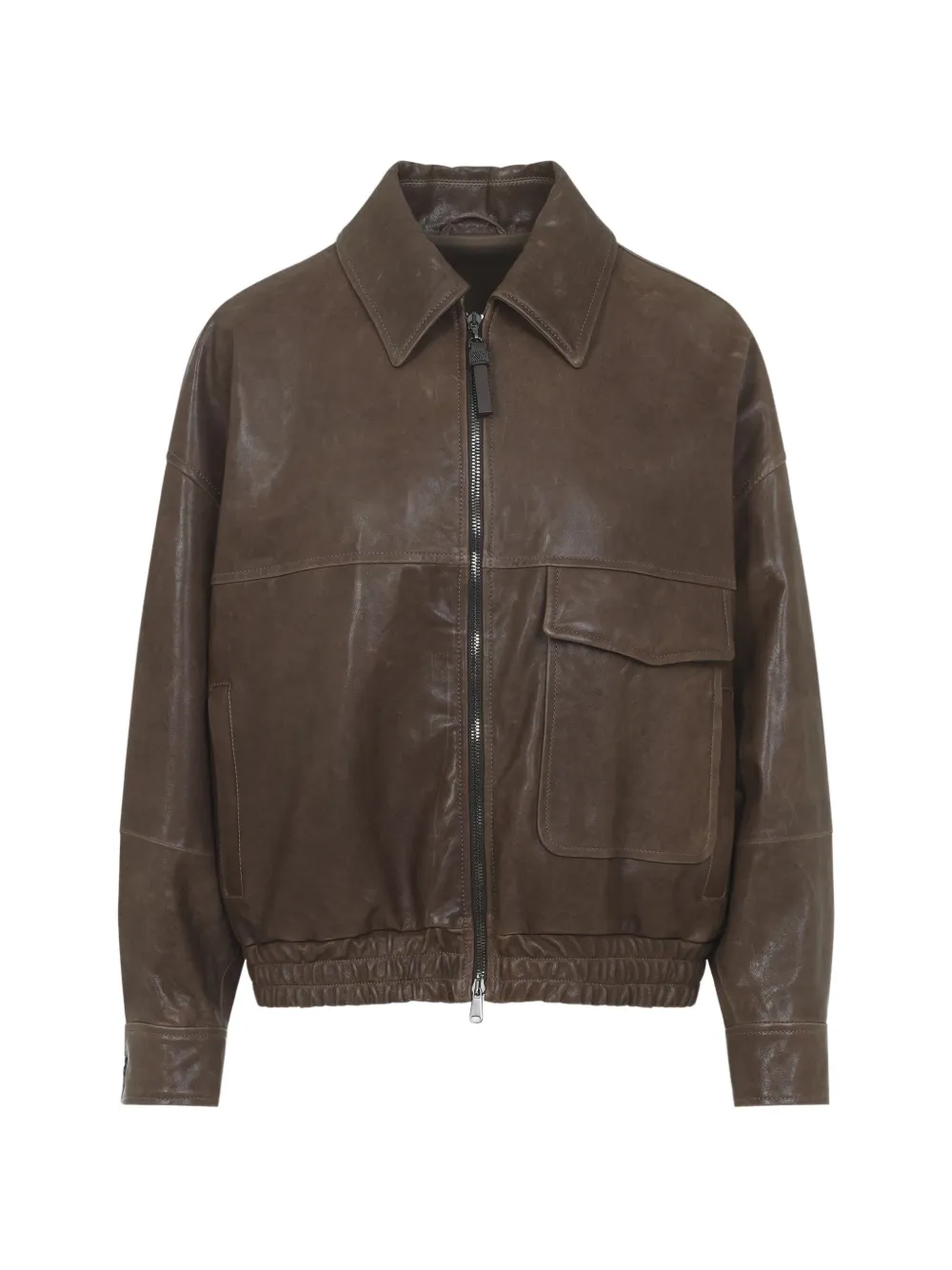 Brunello Cucinelli flap-pocket leather jacket - Marrone