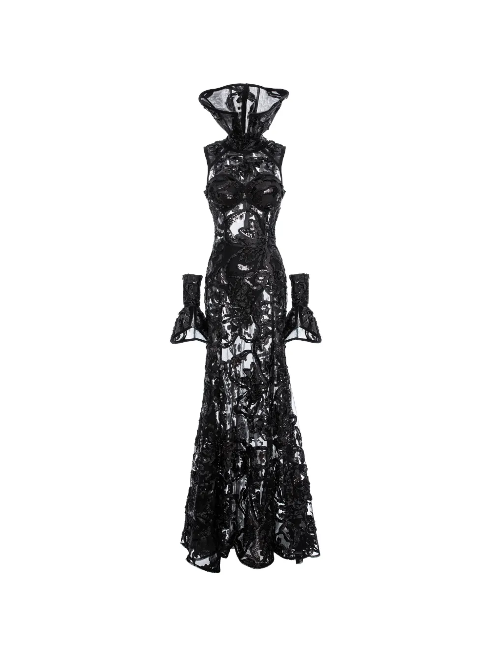 MITILIANE COUTURE orchid-embroidered maxi dress - Black