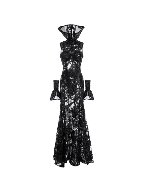 MITILIANE COUTURE orchid-embroidered maxi dress