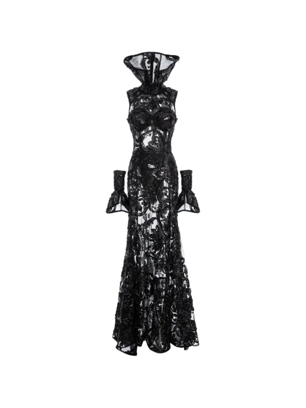 MITILIANE COUTURE orchid-embroidered Maxi Dress | Black | FARFETCH LB MITILIANE COUTURE orchid-embroidered Maxi Dress | Black | FARFETCH LB
