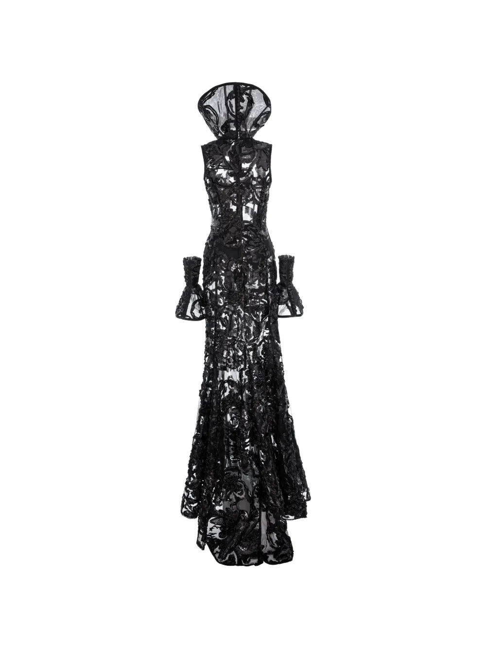 MITILIANE COUTURE Maxi-jurk met geborduurde orchidee Zwart