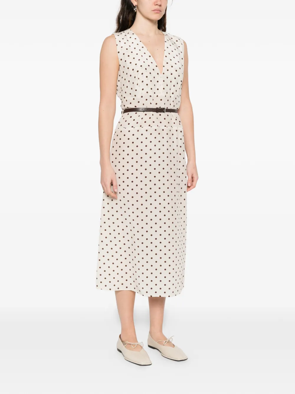P.A.R.O.S.H. Mouwloze midi-jurk met stippen Beige