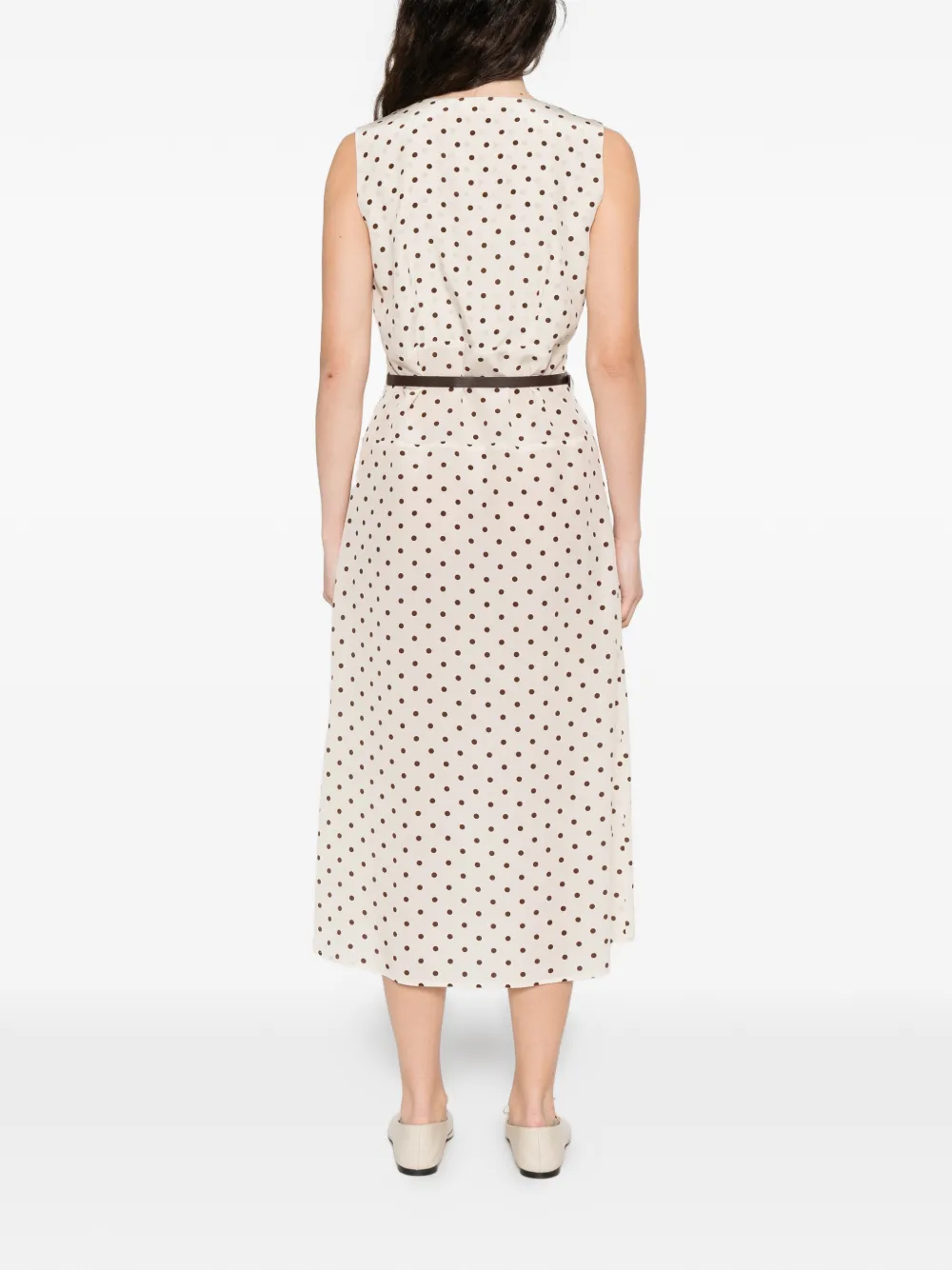 P.A.R.O.S.H. Mouwloze midi-jurk met stippen Beige