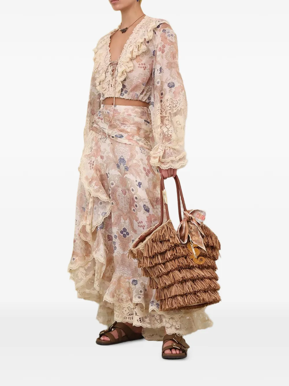 ZIMMERMANN Rebellion floral-print lace maxi skirt - Toni neutri