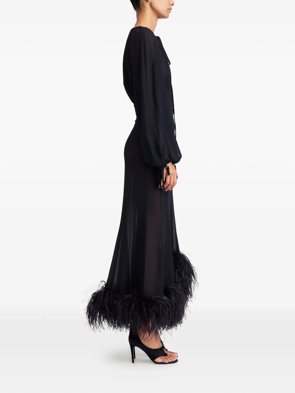16Arlington Davis midi-jurk met veren afwerking Zwart