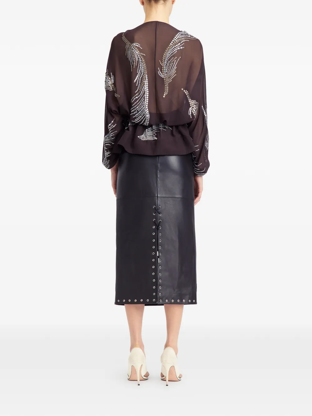 16Arlington Lola leren midi-rok met ringlets Bruin