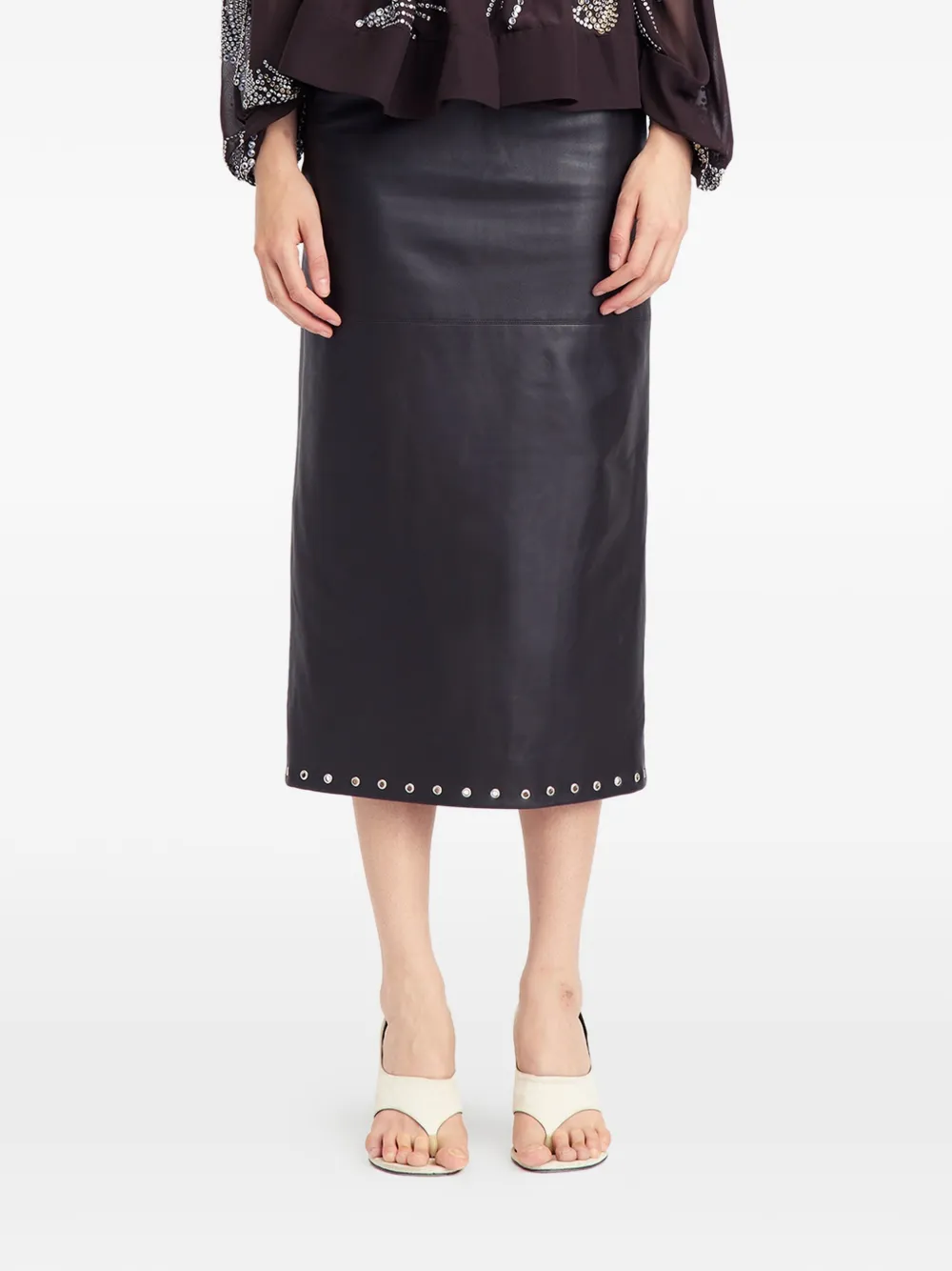 16Arlington Lola leren midi-rok met ringlets Bruin