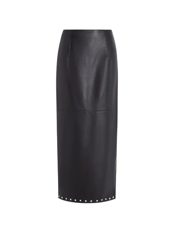 16Arlington Lola Eyelet Leather Midi Skirt in Brown