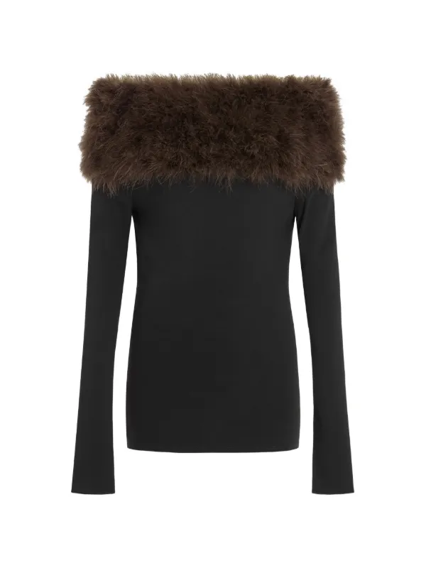 16Arlington Canter Feather Long-sleeve Top in Black