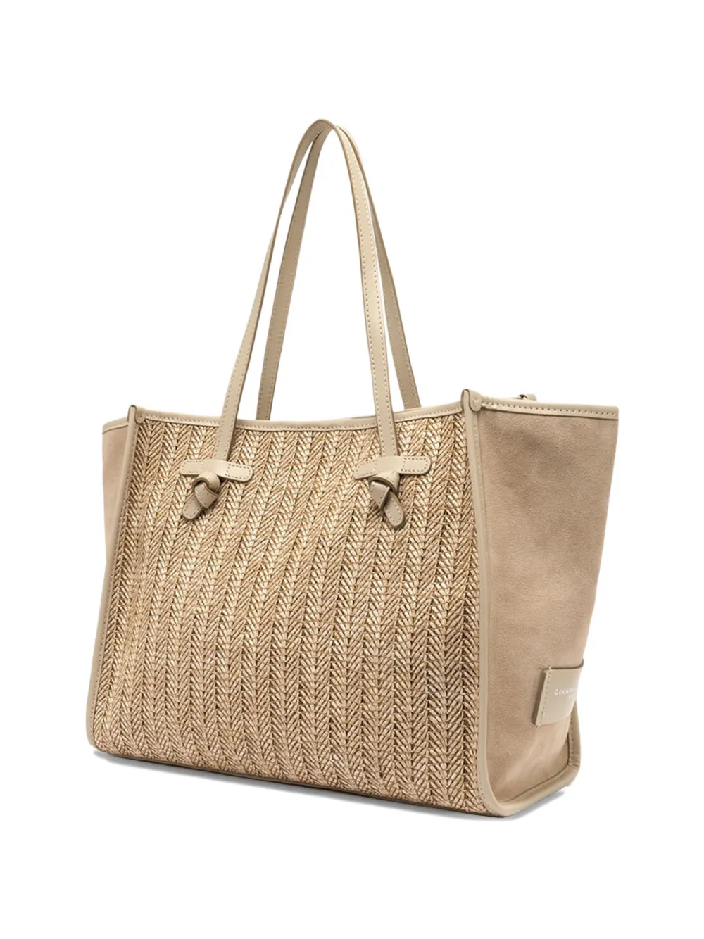Marcella Herringbone-Straw Tote Bag