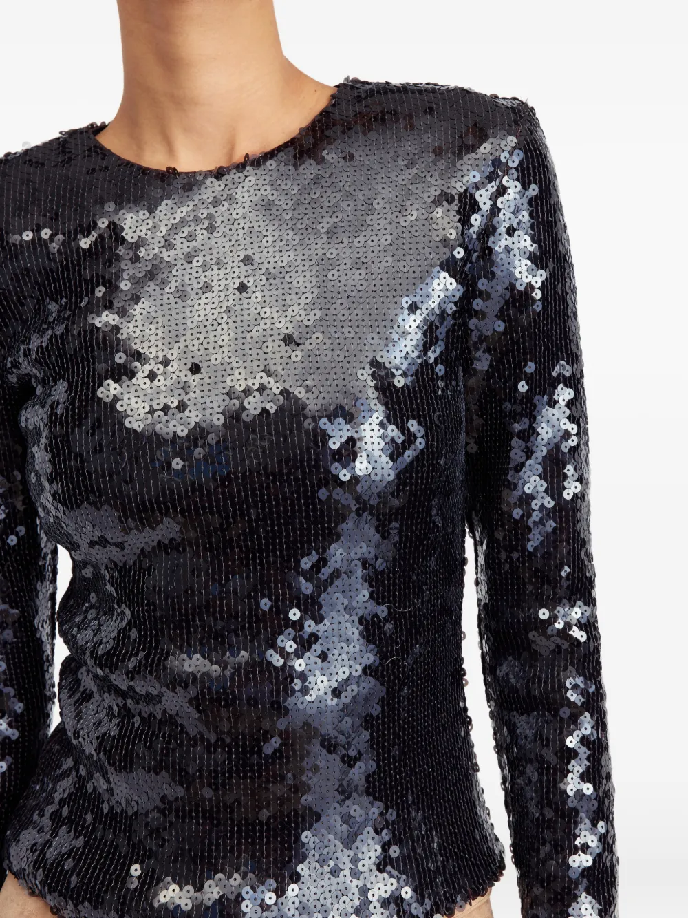 16Arlington Tanith top met pailletten en lange mouwen Zwart