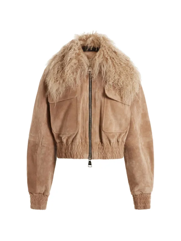16Arlington Cie Fur-collar Suede Jacket in Neutrals