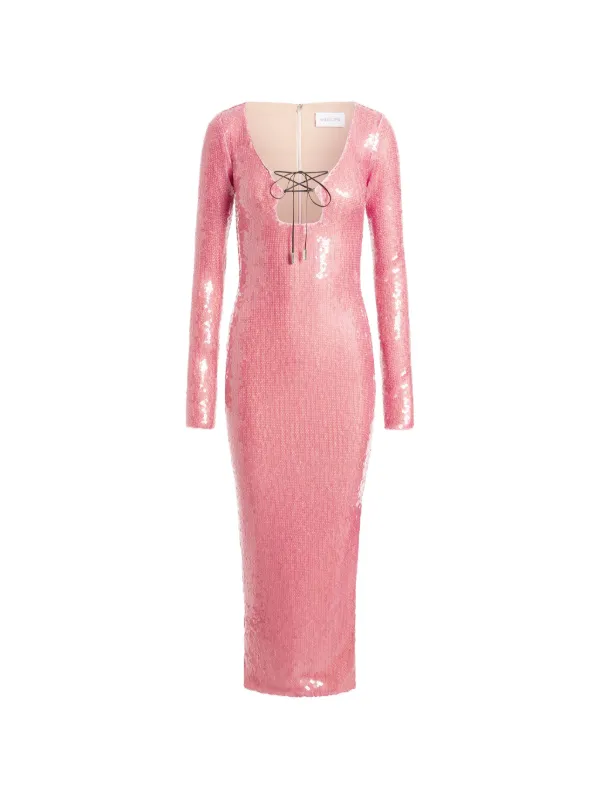 16Arlington Solaria Sequin Lace-up Midi Dress in Pink