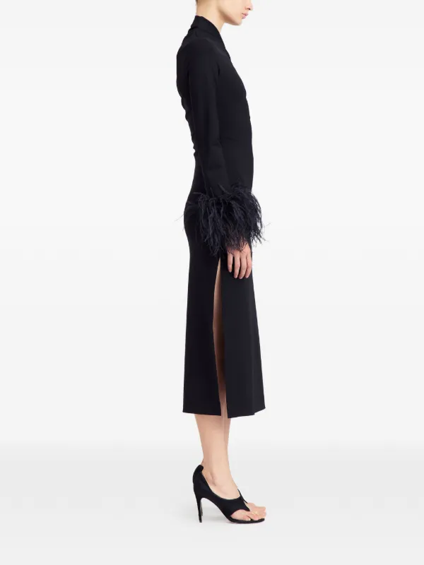 black midi dress with feather trim Vivien Black Feather Midi Dress
