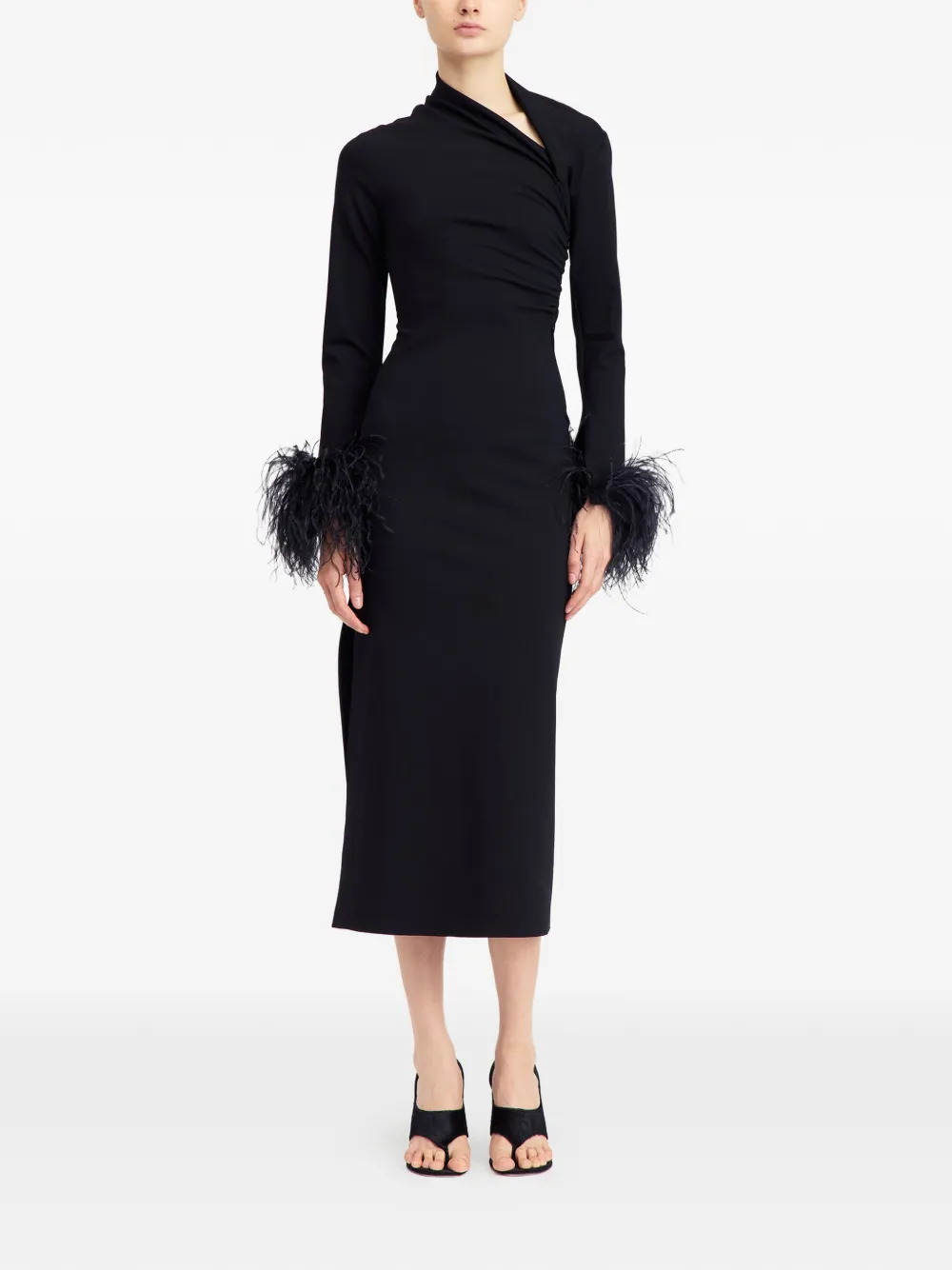 16Arlington Yola feather-trim midi dress - Zwart