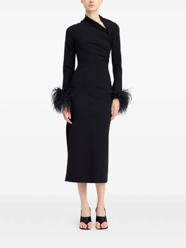 16arlington Feather-trim Midi Dress - Black 16arlington Feather-trim Midi Dress - Black